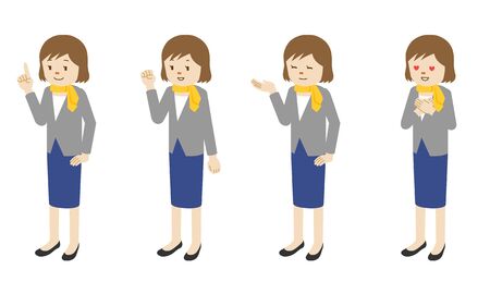 Illustration set of 4 poses of female character standingのイラスト素材