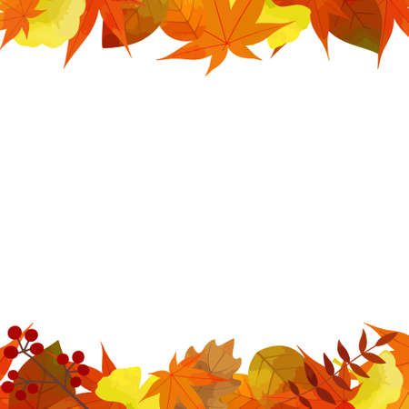 Vector illustration of autumn frame (Place autumn leaves material on the top and bottom of the white background)のイラスト素材