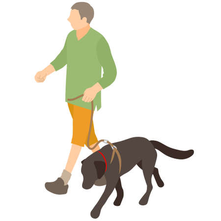 Illustration of a man walking a dogのイラスト素材