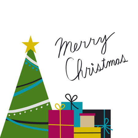 Christmas vector illustration (many presents near the Christmas tree)のイラスト素材