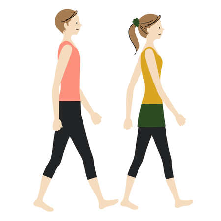 Illustration of a man and a woman walkingのイラスト素材