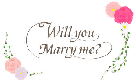 "Will you mary me?" - calligraphy text with a flower frameillationのイラスト素材
