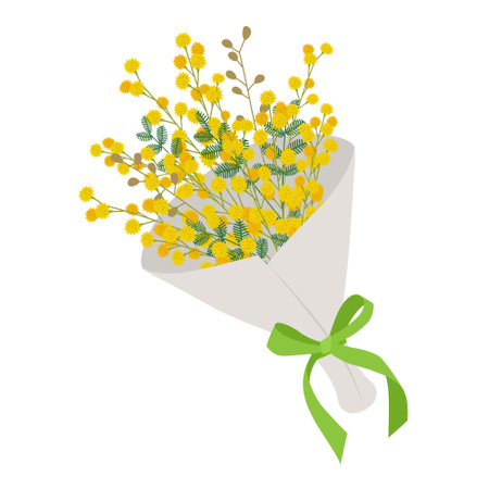 Illustration material of a bouquet of mimosa (vector, white background, cut out)のイラスト素材