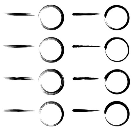 Japanese style brush illustration set (vector, white background, cutout)のイラスト素材