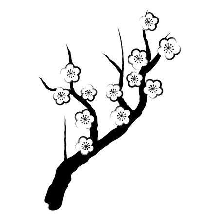 Japanese style illustration of plum tree (vector, white background, cutout)のイラスト素材
