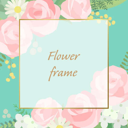 Rose frame illustration. Invitation or greeting card templates (vector, cut out)のイラスト素材
