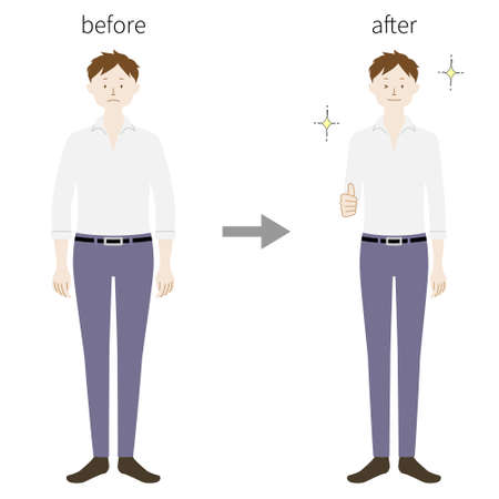 Illustration set of a man (before and after weight loss) (white background, vector, cutout)のイラスト素材