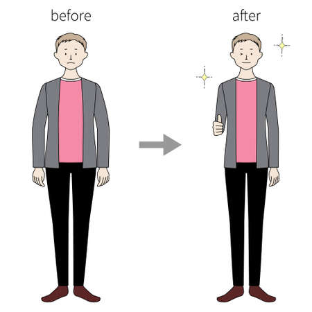 Illustration set of a man (before and after weight loss) (white background, vector, cutout)のイラスト素材