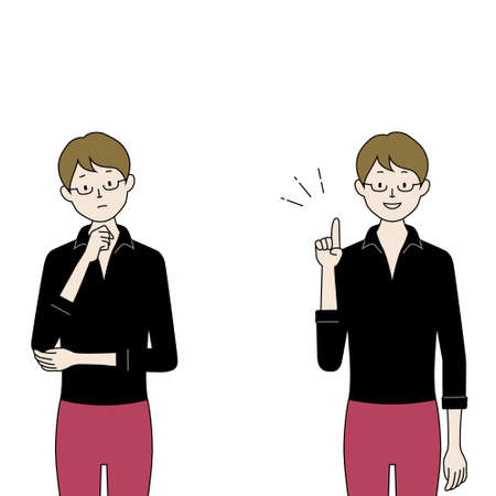Illustration set of a woman (trouble and after solve) (white background, vector, cutout)のイラスト素材