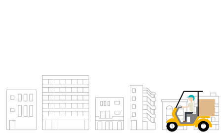 Illustration of food delivery bike and cityscape background (white background, vector, cut out)のイラスト素材