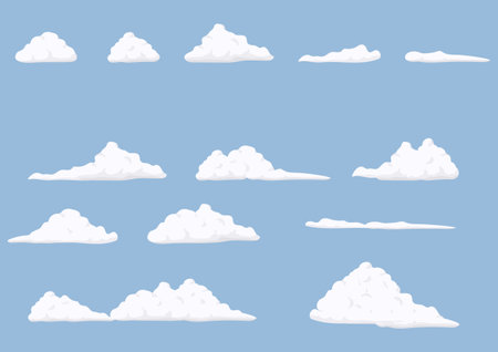 Illustration set of clouds of various shapes (vector, cut out)のイラスト素材
