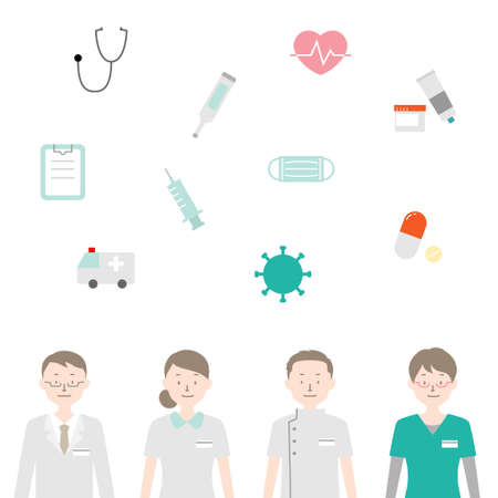 Medical illustration, person and icon set (white background, vector, cut out)のイラスト素材