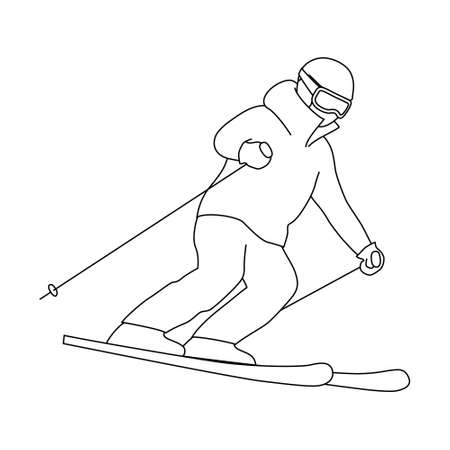 Illustration of skier (line art, white background, vector, cut out)のイラスト素材