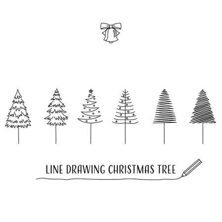 Christmas tree illustration set (doodle, white background, line art, vector, cut out)のイラスト素材