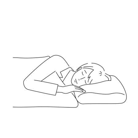Illustration of a woman sleeping well (white background, vector, cut out, line art)のイラスト素材