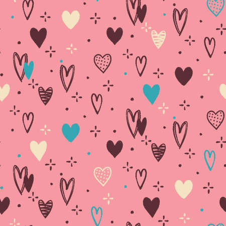 Hand drawn heart seamless pattern illustration (vector)のイラスト素材