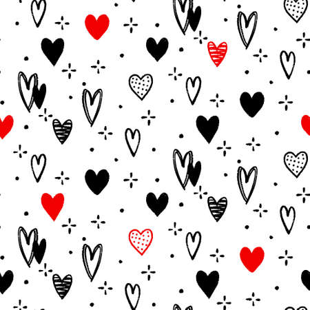 Hand drawn heart seamless pattern illustration (vector)のイラスト素材