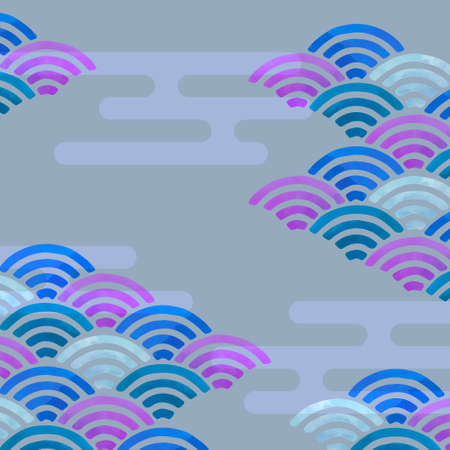 Japanese style background illustration of wave pattern (Qinghai wave and haze) (vector)のイラスト素材