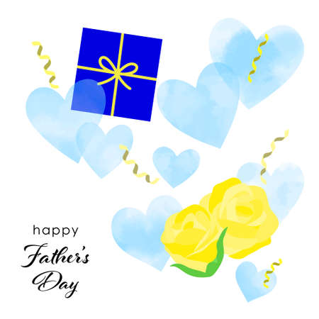 Illustration of Father's Day with hearts, gift box and roses (white background, vector, cut out)のイラスト素材