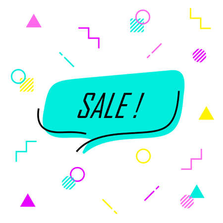 Illustration of speech balloon on geometric (Memphis pattern) background (white background, vector, cut out)のイラスト素材