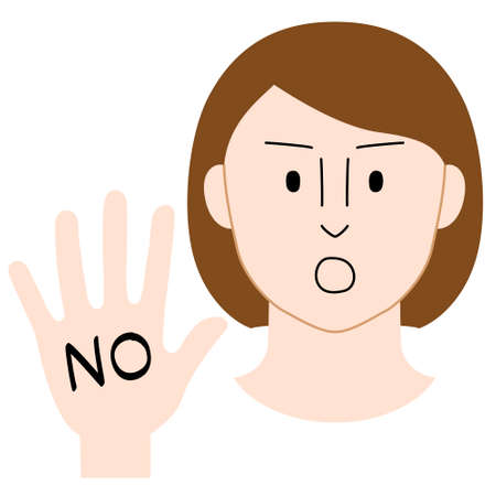 Illustration of a person sticking out one hand to the front and say "NO" (white background, vector, cut out)のイラスト素材