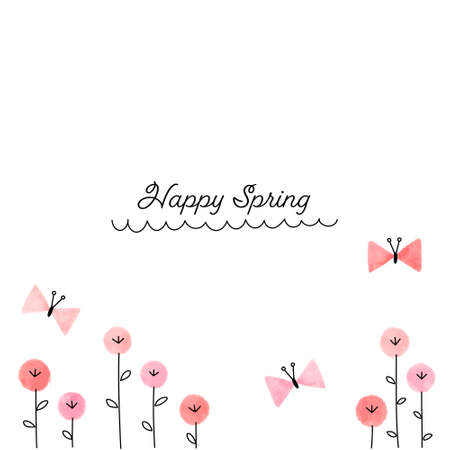 Background illustration of Cute flower and butterfly in watercolor style (white background, vector)のイラスト素材