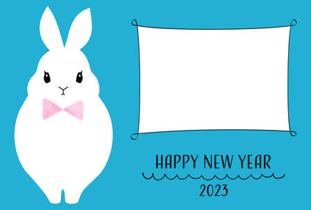 New Year's card template with cute rabbit illustration, 2023 (vector)