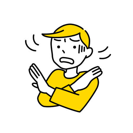 Illustration of a man showing a negative intention by crossing his arms (white background, vector, cut out)のイラスト素材