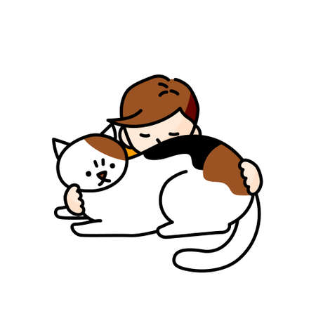 Illustration of a man crouching in a cat (white background, vector, cut out)のイラスト素材