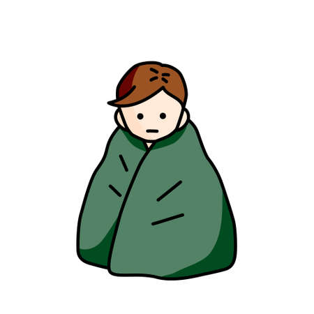 Illustration of a man wrapped in a blanket (white background, vector, cut out)のイラスト素材