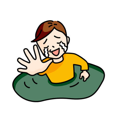 Illustration of a man addicted to a swamp (white background, vector, cut out)のイラスト素材