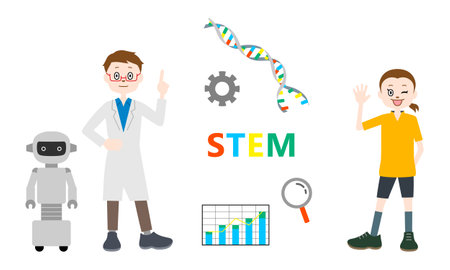 Illustration set of educational characters (white background, vector, cut out)