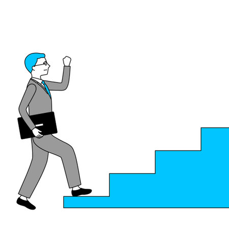Illustration of a businessman stepping up (white background, vector, clipping)のイラスト素材