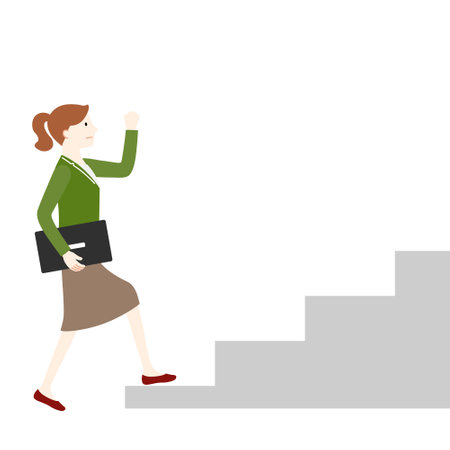 Illustration of a businesswoman stepping up (white background, vector, clipping)のイラスト素材