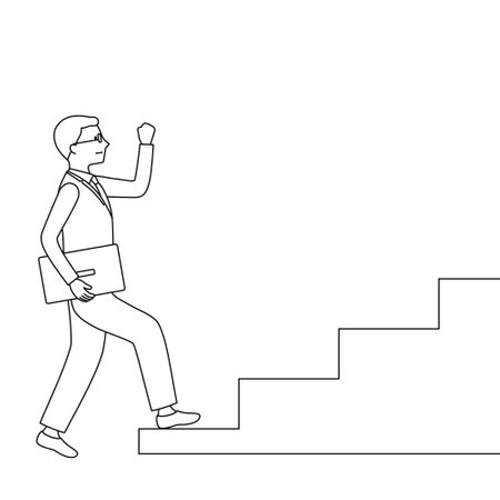 Illustration of a businessman stepping up (white background, vector, clipping)のイラスト素材