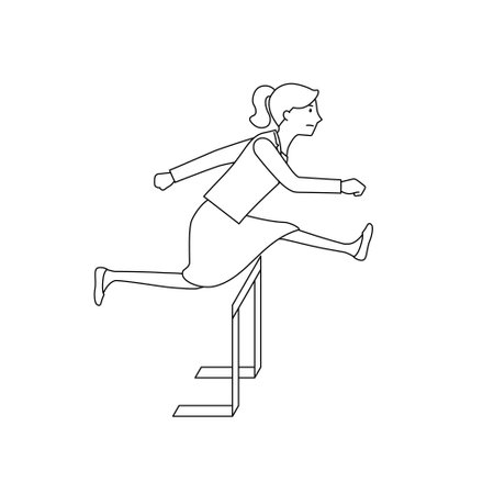 Illustration of a businesswoman jumping over a hurdle (white background, vector, clipping)のイラスト素材