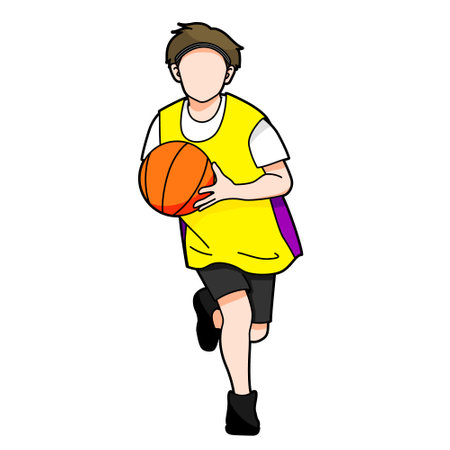 Illustration of a boy playing basketball (white background, vector, clipping)のイラスト素材