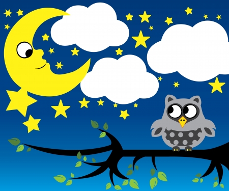 Little moon and owlのイラスト素材