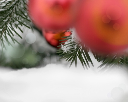 card design with christmas boules and snowの写真素材