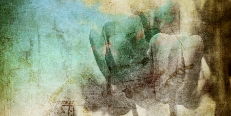 tulips shapes on toned and stained texture - mourning card conceptの写真素材