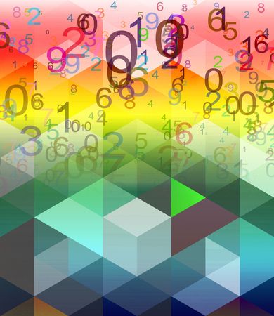 numbers texture on a triangle polygonal patterned backgroundの写真素材