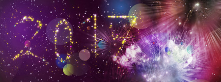 happy new year 2017 greeting card design with stars in different colors and shapes and added stars...