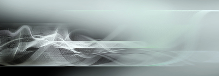 curved white lines in different shades on blurred light teal and dark gray background. Abstract motion concept horizontal background banner.の写真素材