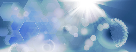 Illustration of a cell structure with copyspace. Medical health, medical technology, radiotherapy background.の写真素材