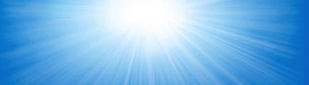 Illustrated rays of streaming sunlight on blue sky background. Summer, holiday, fun, banner, concept.の写真素材