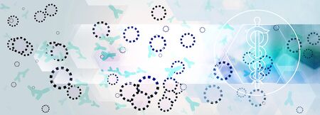 Medical symbol and illustrated shapes of antibodies and viruses. Medical conceptual illustration artwork.の写真素材