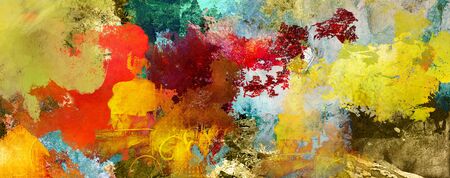 Abstract paint textures background created by using different photographs, scans and hand painted layers, acrylics and oils. Art, leisure, subdued, rough, backdrop.の写真素材