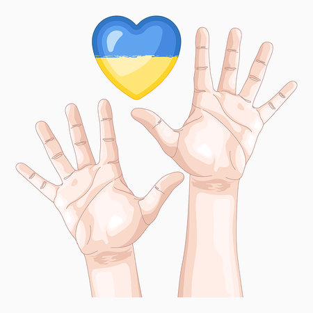 Ukrainian hands with heart and flag of Ukraine. Vector illustration.のイラスト素材