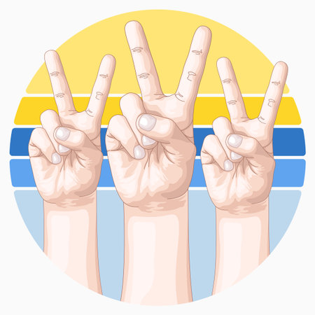 Hands showing victory sign. Symbol of peace and victory. Vector illustration.のイラスト素材