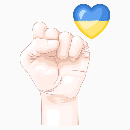 Hand holding a heart with the flag of Ukraine. Vector illustration.のイラスト素材